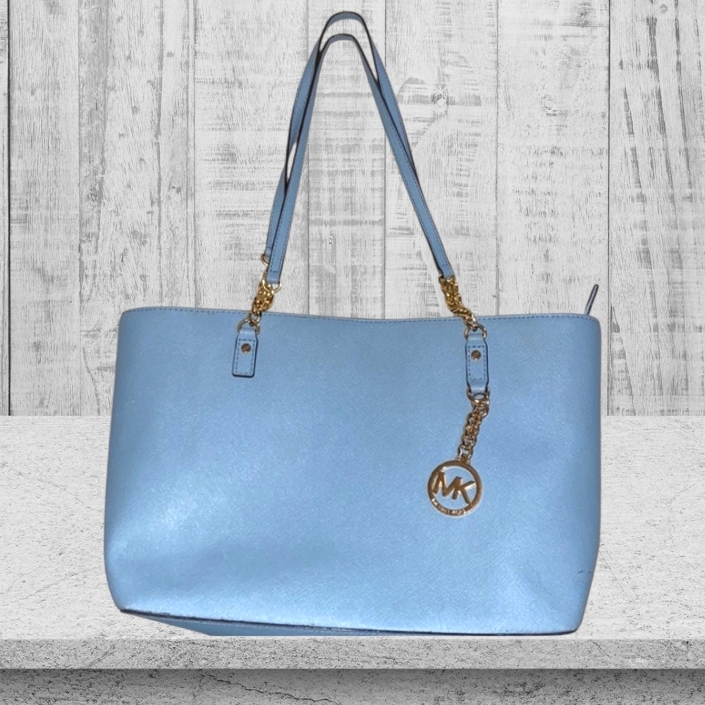 Michael Kors Light Blue Leather Tote Bag